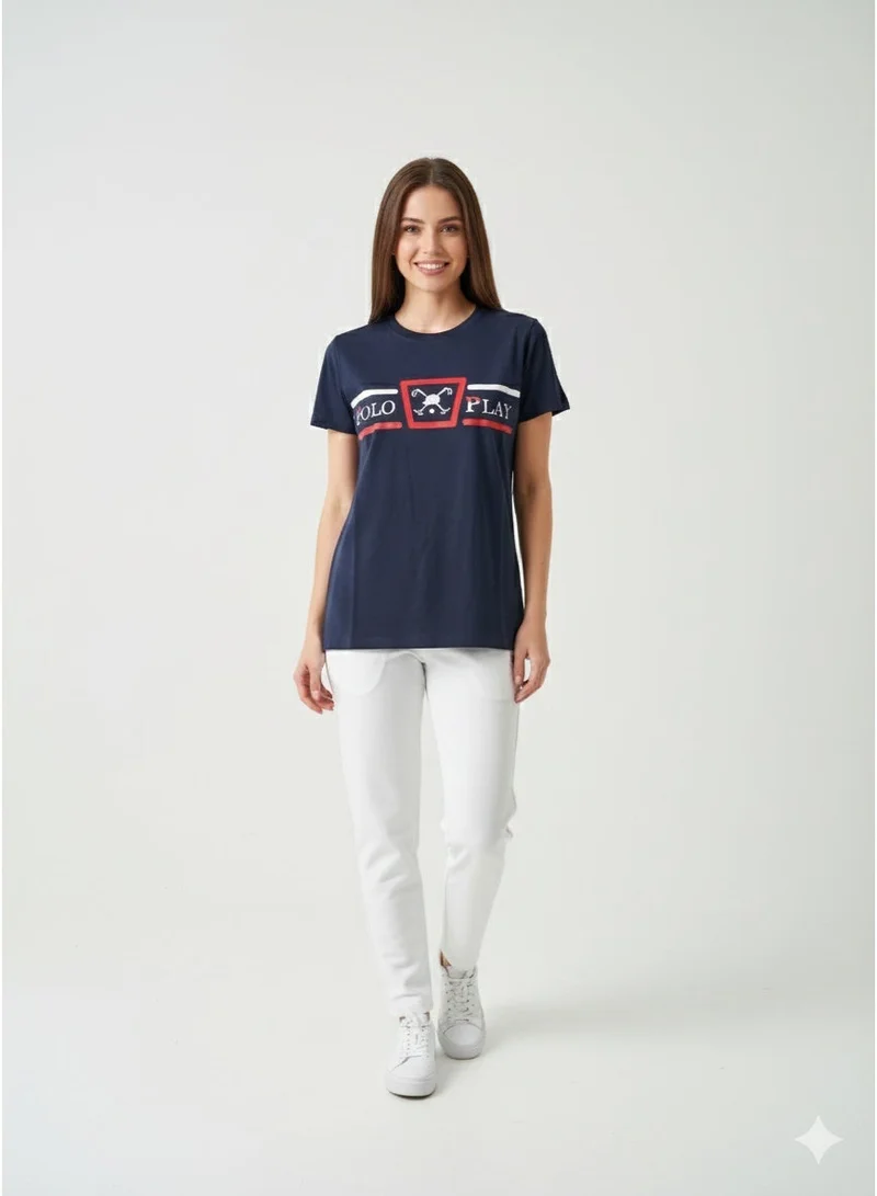 لعب البولو تيشيرت نسائي مطبوع - كحلي